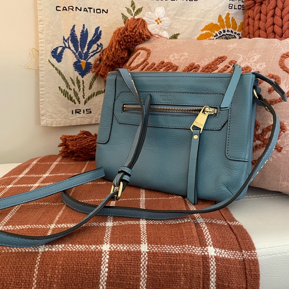 Perlina NY Baby Blue Leather Crossbody